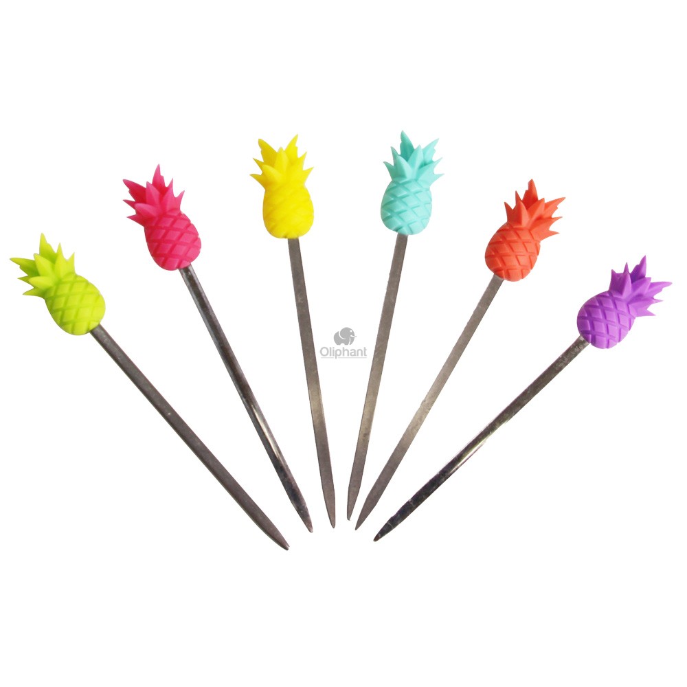 Pineapple Silicone and Steel Cocktail Picks 6 Pk