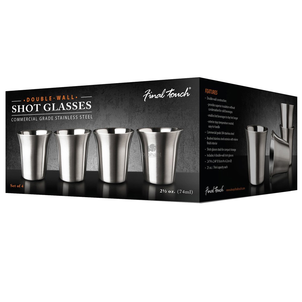 Final Touch Set of 4 Stainless Steel Shot Glasses