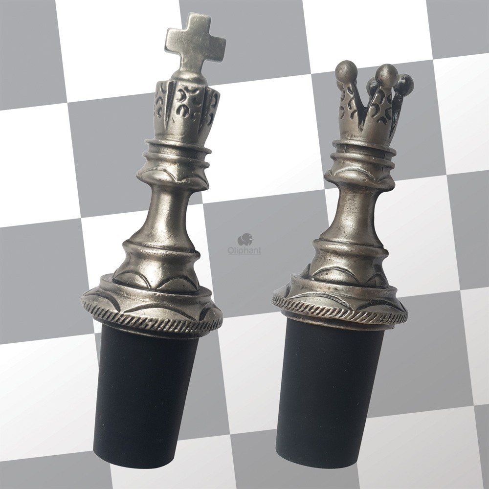 Bar Bespoke Pewter King & Queen Chess Bottle Stoppers