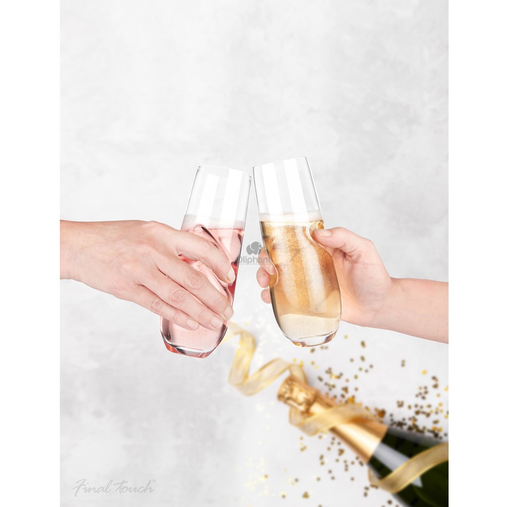 Final Touch Bubbles Stemless Champagne Sparkling Wine Glasses Set of 2