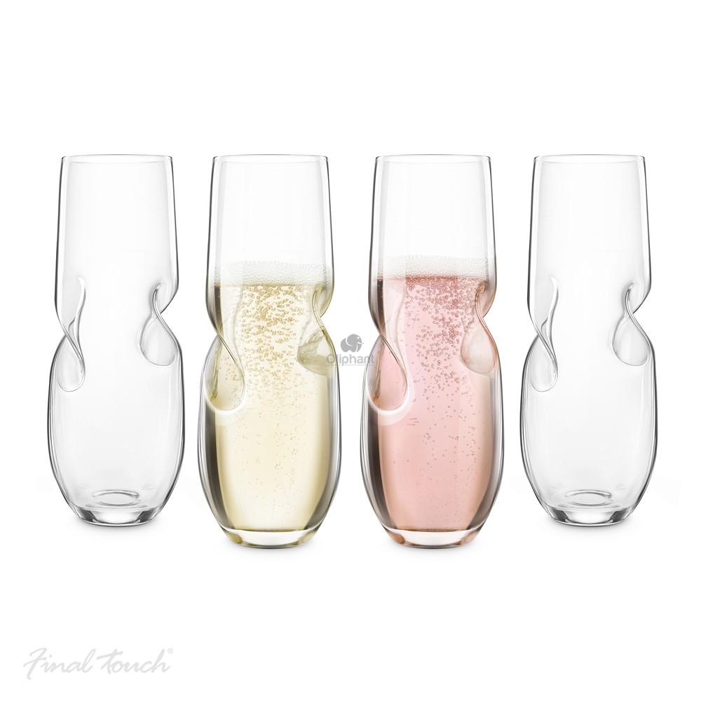 Final Touch Bubbles Stemless Champagne Sparkling Wine Glasses Set of 4