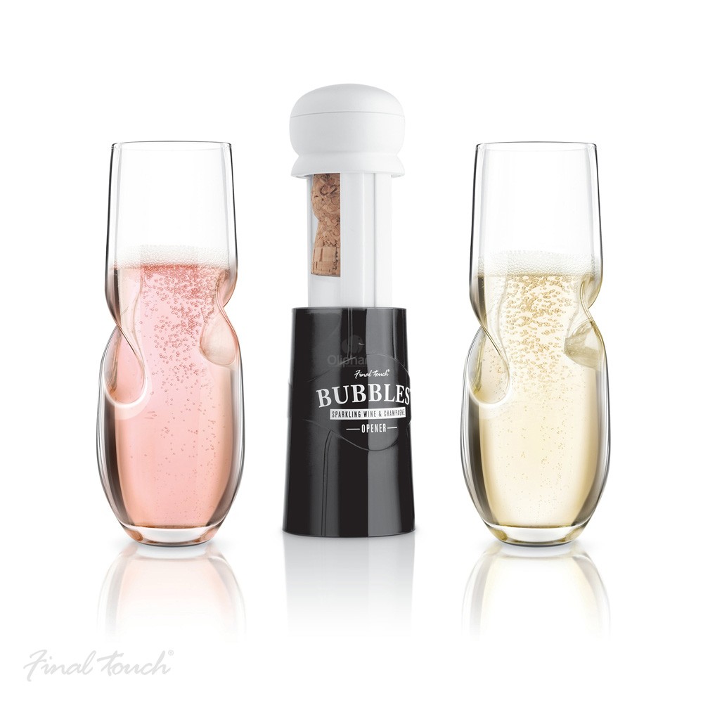 Final Touch Bubbles Glasses and Opener 3 Piece Set