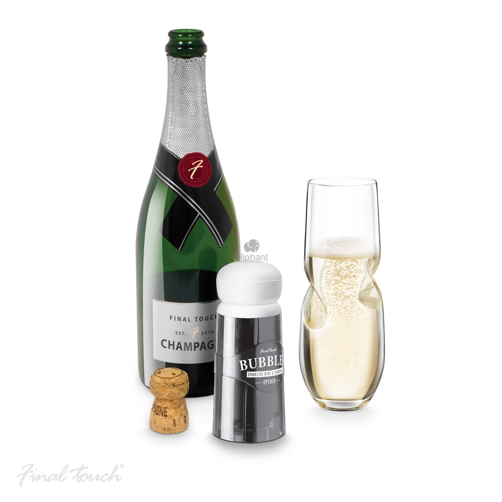 Final Touch Bubbles Glasses and Opener 3 Piece Set