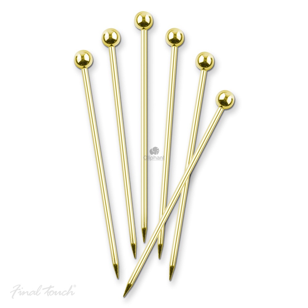 Final Touch Stainless Steel Cocktail Picks - Brass Finish - Set of 6