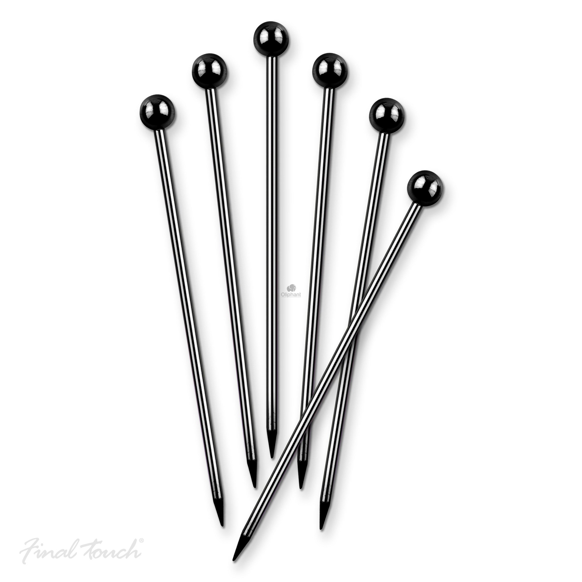 Final Touch Stainless Steel Cocktail Picks - Black Chrome Finish - Set of 6